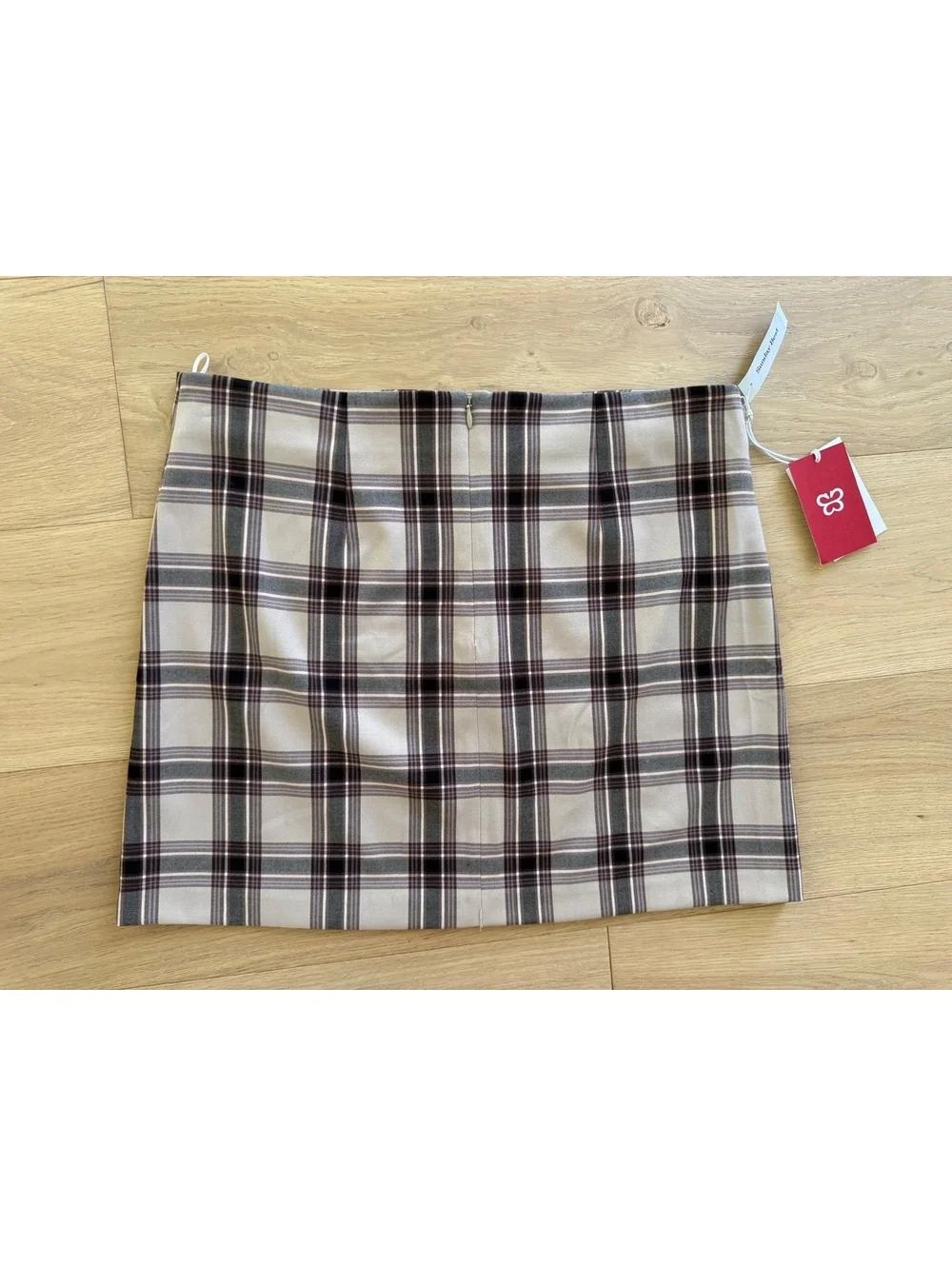 NWT Sunday Best Aritzia Tatiana Plaid Mini Skirt Size 14 Brown Beige